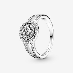 Pandora Sparkling Double Halo Halo & Solitaire Rings Sterling Silver | 9875-NAIYB