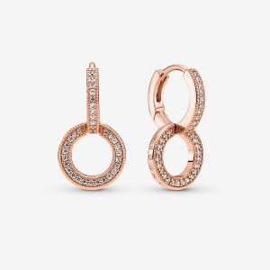 Pandora Sparkling Double Hoop Earrings Rose Gold Plated | 2786-MDLGZ