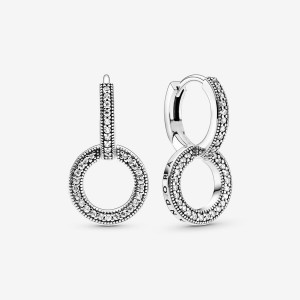 Pandora Sparkling Double Hoop Earrings Sterling Silver | 6127-NMFHO