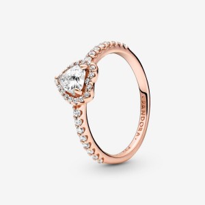 Pandora Sparkling Elevated Halo & Solitaire Rings Rose Gold Plated | 3605-HPOCD