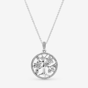 Pandora Sparkling Family Tree Chain Necklaces Sterling Silver | 8045-AFVWP