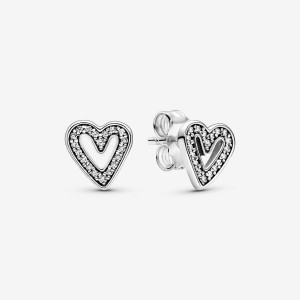 Pandora Sparkling Freehand Hearts Stud Earrings Sterling Silver | 0345-QTIYN