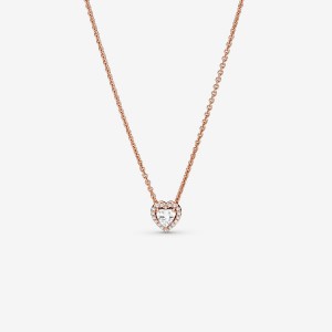 Pandora Sparkling Heart Collier Pendant Necklaces Rose Gold Plated | 3027-DCTMN