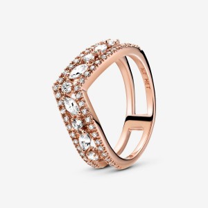 Pandora Sparkling Marquise Double Wishbone Statement Rings Rose Gold Plated | 2150-DKGMH