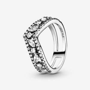 Pandora Sparkling Marquise Double Wishbone Statement Rings Sterling Silver | 5183-HWRBO