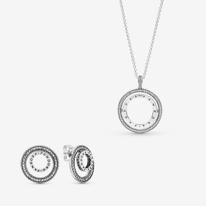 Pandora Sparkling Pave Circle Jewelry Gift Set Necklace & Earring Sets Sterling Silver | 9548-JFXOY