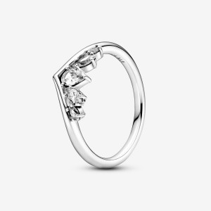 Pandora Sparkling Pear & Marquise Wishbone Stackable Rings Sterling Silver | 0836-CZLHJ