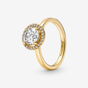 Pandora Sparkling Round Halo Halo & Solitaire Rings Gold Plated | 9615-YJENC