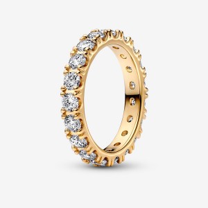 Pandora Sparkling Row Eternity Band Rings Gold Plated | 5768-UEHXD