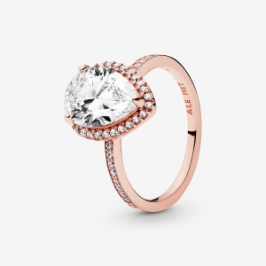 Pandora Sparkling Teardrop Halo Halo & Solitaire Rings Rose Gold Plated | 9048-ZMIAK