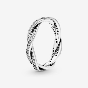 Pandora Sparkling Twisted Lines Band Rings Sterling Silver | 4059-ZMPAC