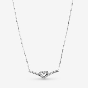 Pandora Sparkling Wishbone Heart Collier Pendant Necklaces Sterling Silver | 2630-UAXGV