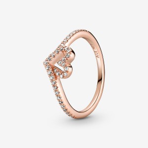 Pandora Sparkling Wishbone Heart & Promise Rings Rose Gold Plated | 7481-LEFID