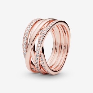 Pandora Sparkling & Polished Lines Band Rings Rose Gold Plated | 0741-LNEZV