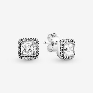 Pandora Square Sparkle Halos Stud Earrings Sterling Silver | 7560-OUQMP