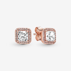 Pandora Square Sparkle Halos Stud Earrings Rose Gold Plated | 6405-JRAPT