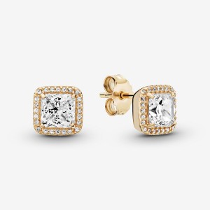 Pandora Square Sparkle Halos Stud Earrings Gold | 8295-KOYZW