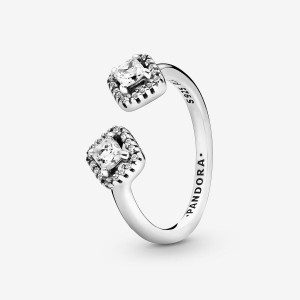 Pandora Square Sparkle Open Statement Rings Sterling Silver | 2039-DBXSP