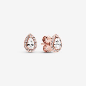 Pandora Teardrop Halo Stud Earrings Rose Gold Plated | 0267-AUJVI