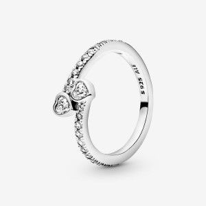 Pandora Two Sparklings Heart & Promise Rings Sterling Silver | 2318-KJAPD