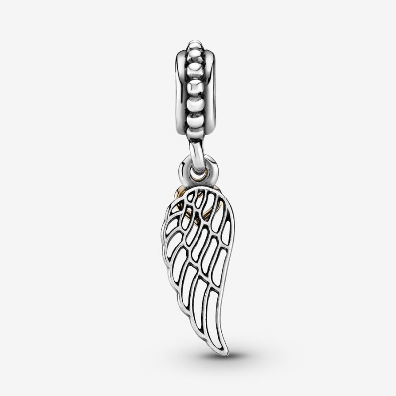 Pandora Angel Wing and Heart Dangle Dangle Charms Two-tone | 4370-QPRZO