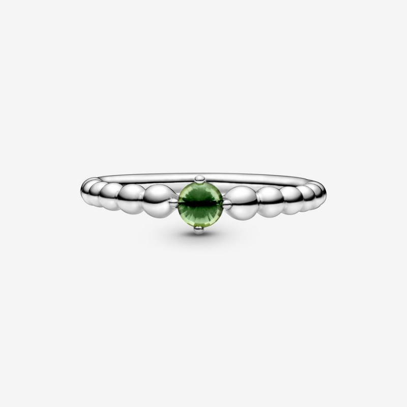 Pandora August Spring Green Beaded Birthstone Rings Sterling Silver | 4273-UTBJG