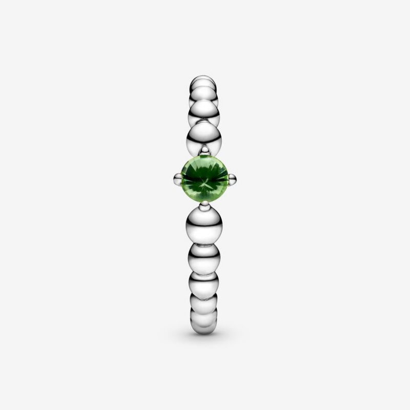 Pandora August Spring Green Beaded Birthstone Rings Sterling Silver | 4273-UTBJG