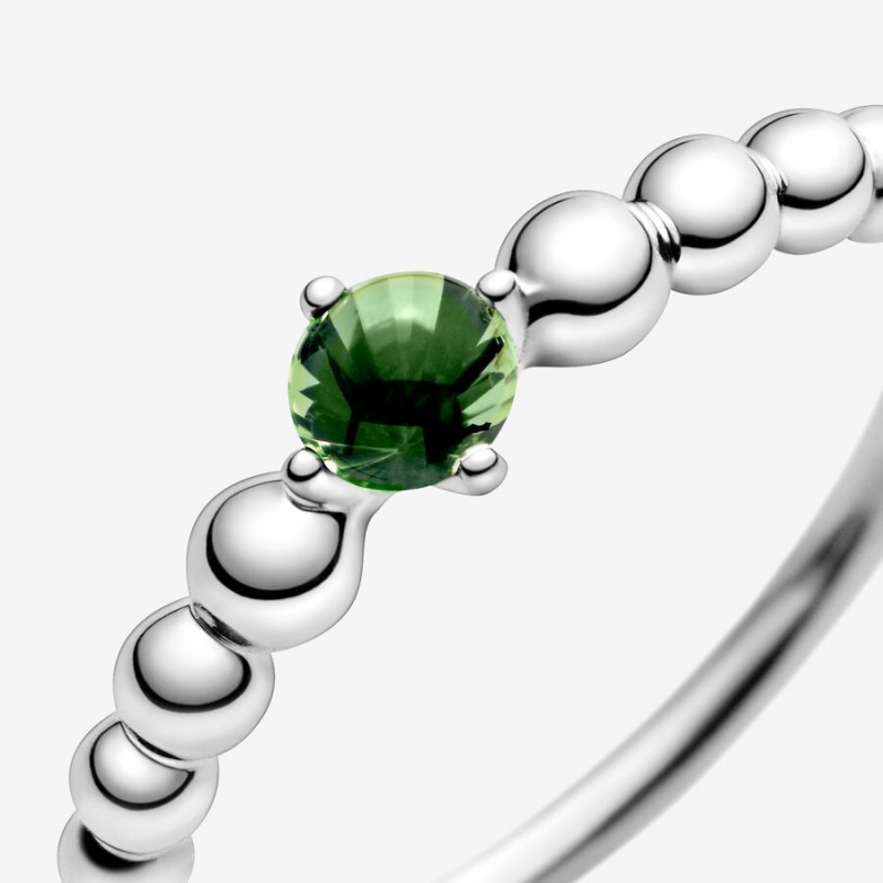 Pandora August Spring Green Beaded Birthstone Rings Sterling Silver | 4273-UTBJG