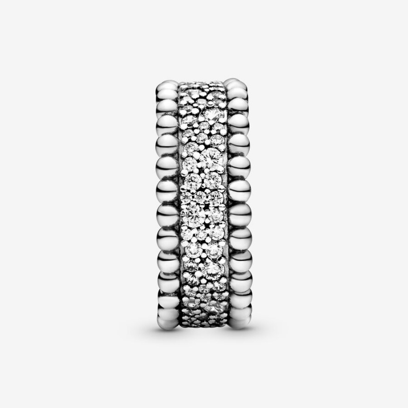 Pandora Beaded Pavé Band Rings Sterling Silver | 3218-WJXBI