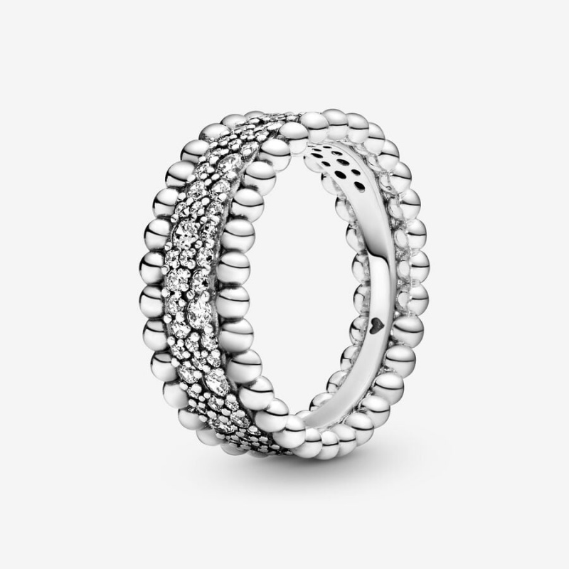 Pandora Beaded Pavé Band Rings Sterling Silver | 3218-WJXBI