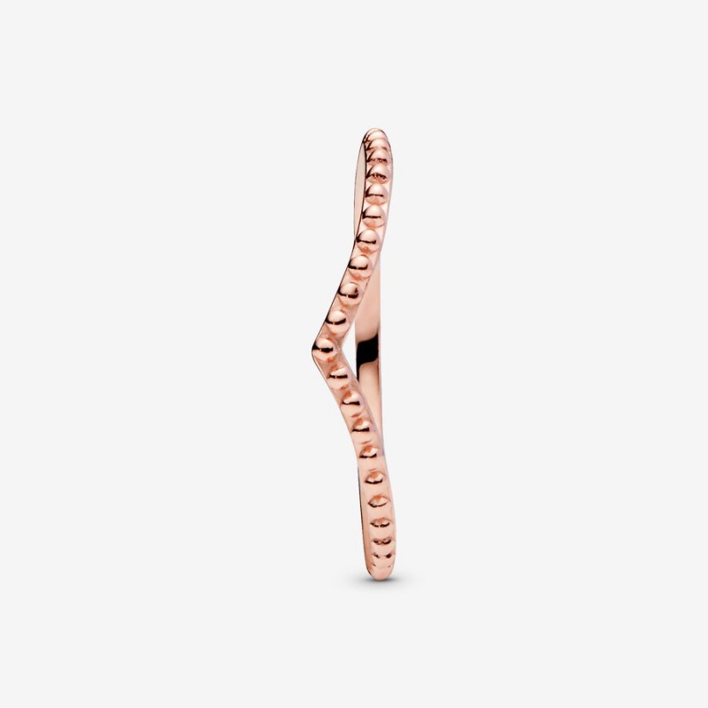 Pandora Beaded Wishbone Stackable Rings Rose Gold Plated | 2074-MXQZA