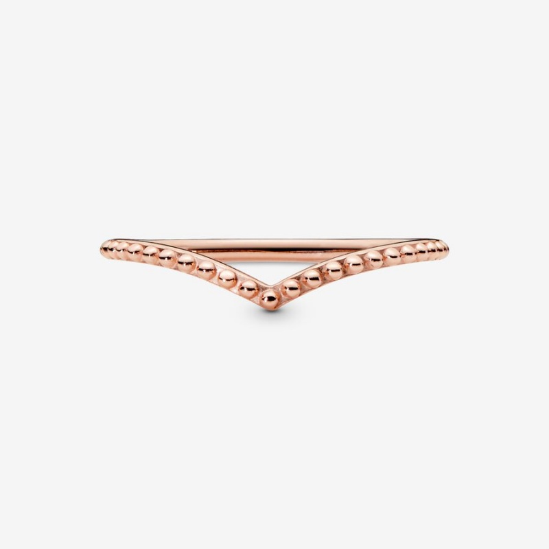 Pandora Beaded Wishbone Stackable Rings Rose Gold Plated | 2074-MXQZA