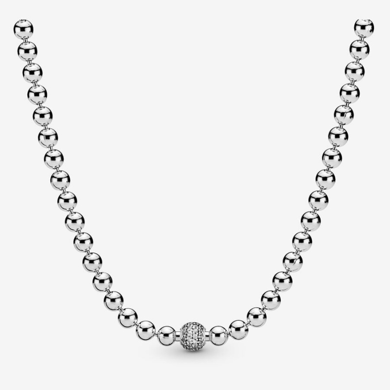 Pandora Beads & Pavé Pendant Necklaces Sterling Silver | 7234-REGHN