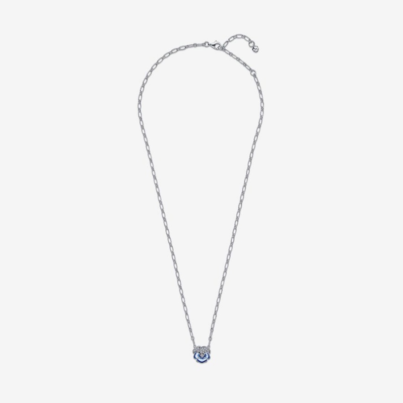 Pandora Blue Pansy Flower Pendant Necklaces Sterling Silver | 9180-RWADT