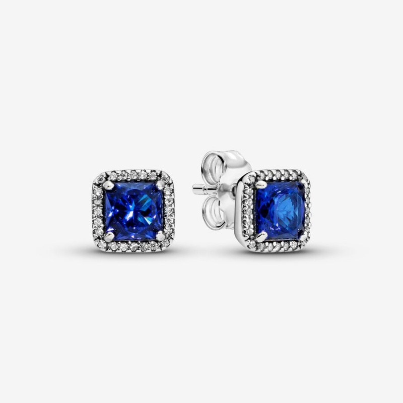 Pandora Blue Square Sparkle Halos Stud Earrings Sterling Silver | 7134-DZEPT