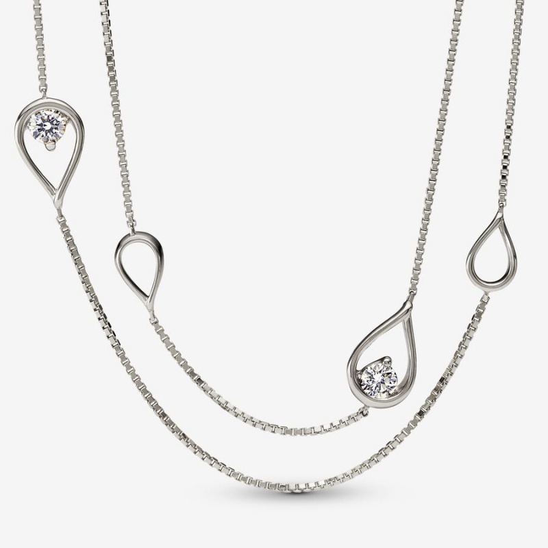 Pandora Brilliance Lab-created 0.50 ct tw Diamond Long Lab-Created Diamond Necklaces White Gold | 6073-SWJNU