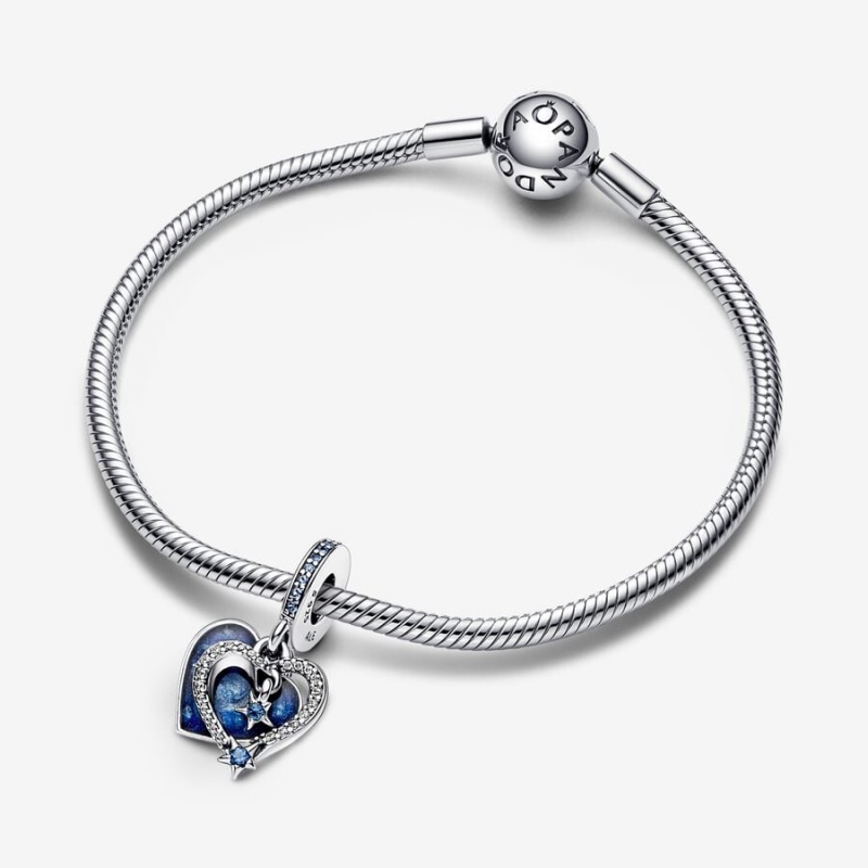 Pandora Celestial Shooting Star Heart Double Dangle Dangle Charms Sterling Silver | 1768-GNYLP