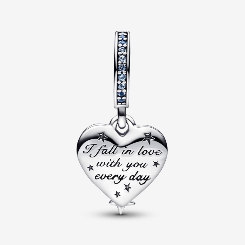 Pandora Celestial Shooting Star Heart Double Dangle Dangle Charms Sterling Silver | 1768-GNYLP