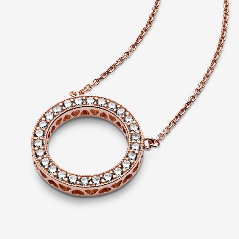 Pandora Circle of Sparkle Chain Necklaces Rose Gold Plated | 6094-BKSFP