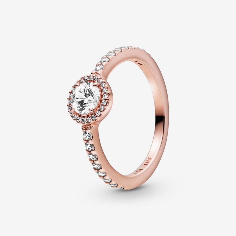 Pandora Classic Sparkle Halo Halo & Solitaire Rings Rose Gold Plated | 6953-RULQO