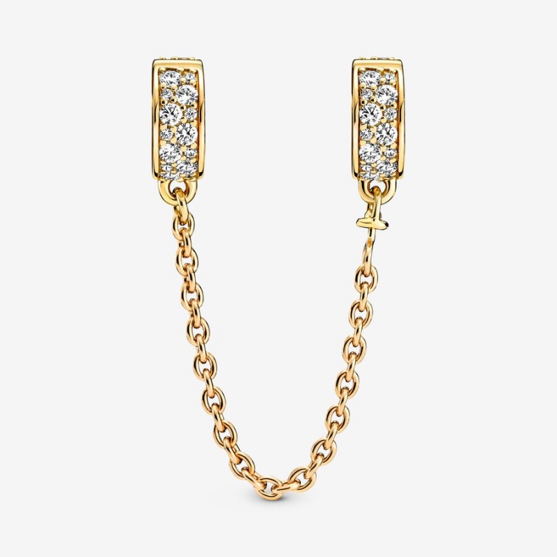 Pandora Clear Pavé Safety Clip Safety Chains Gold Plated | 3517-OERIP