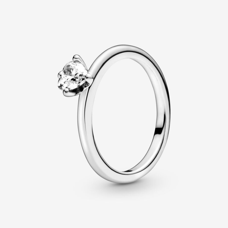 Pandora Clear Solitaire Halo & Solitaire Rings Sterling Silver | 7041-EVWSB