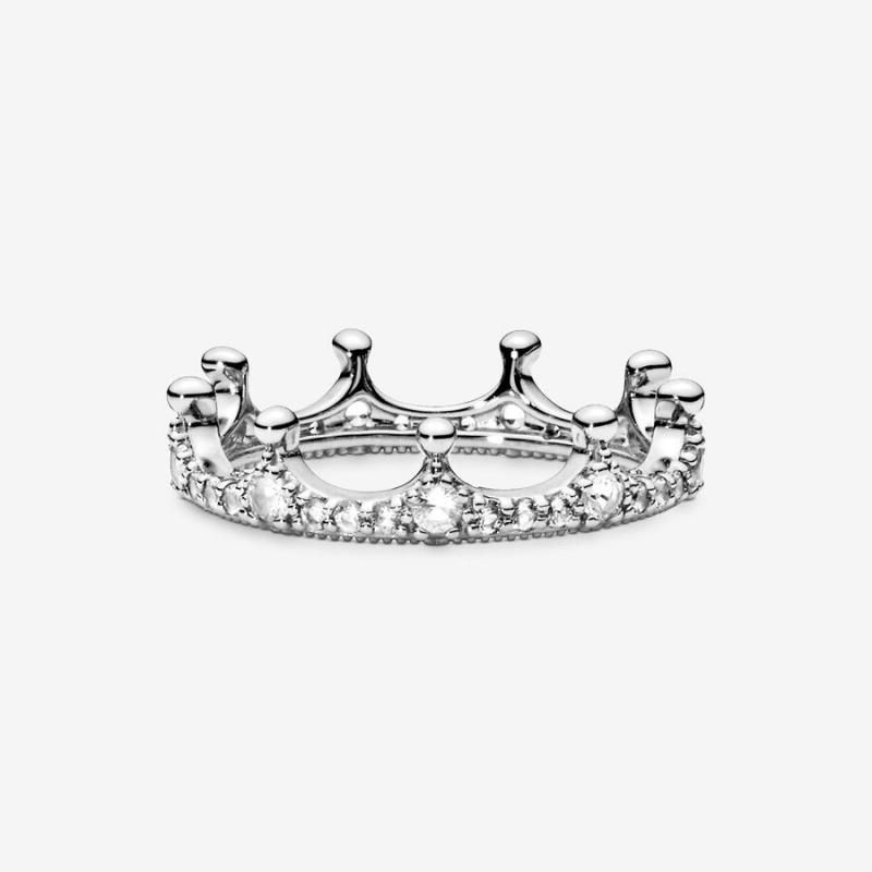 Pandora Clear Sparkling Crown Pinky Rings Sterling Silver | 5472-BKWAJ