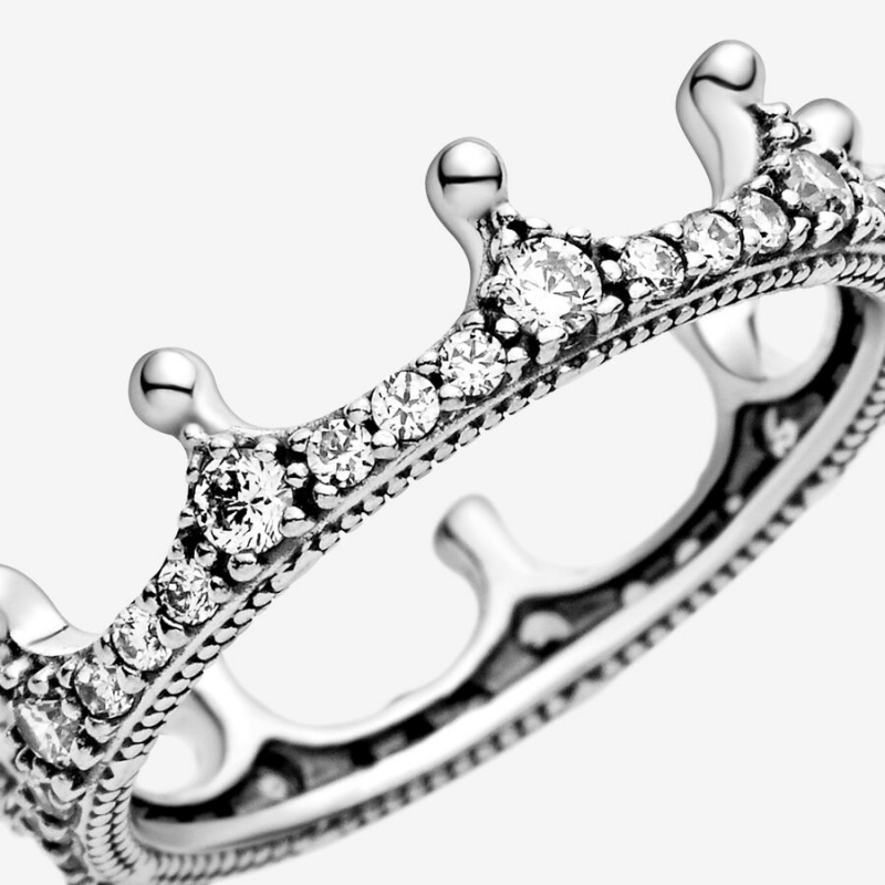 Pandora Clear Sparkling Crown Pinky Rings Sterling Silver | 5472-BKWAJ