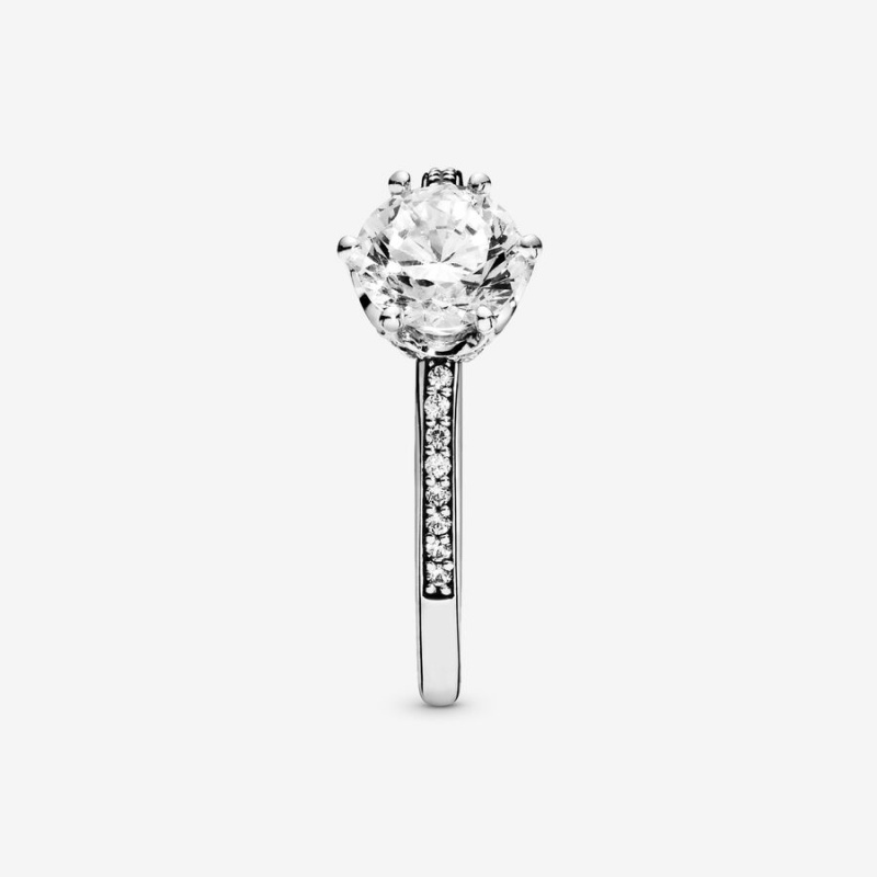 Pandora Clear Sparkling Crown Solitaire Halo & Solitaire Rings Sterling Silver | 7286-HCJVB