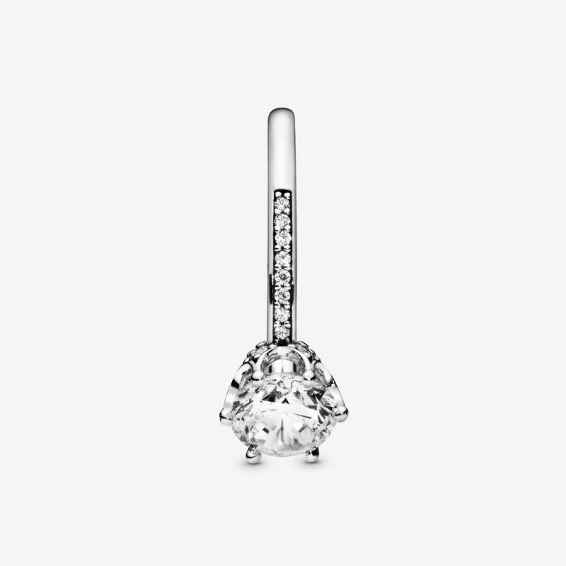 Pandora Clear Sparkling Crown Solitaire Halo & Solitaire Rings Sterling Silver | 7286-HCJVB