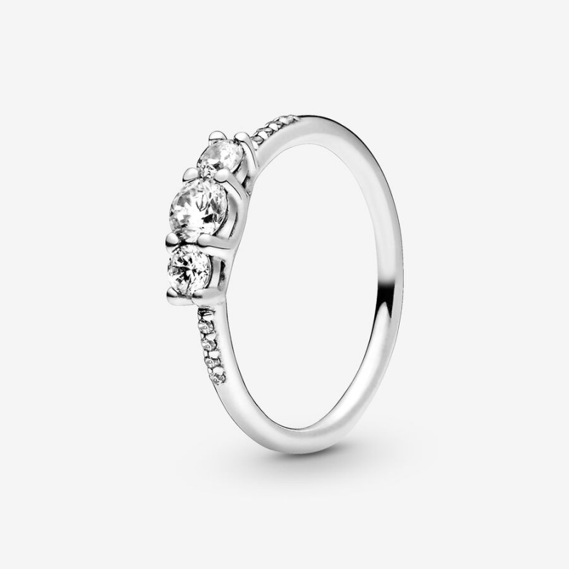 Pandora Clear Three-Stone Heart & Promise Rings Sterling Silver | 3967-TWYFU