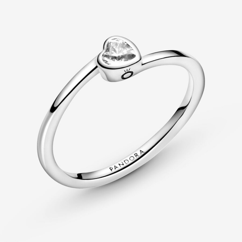 Pandora Clear Tilted Solitaire Heart & Promise Rings Sterling Silver | 8123-DROIS