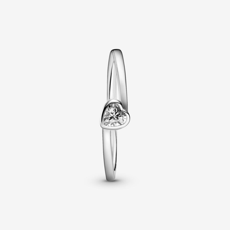 Pandora Clear Tilted Solitaire Heart & Promise Rings Sterling Silver | 8123-DROIS