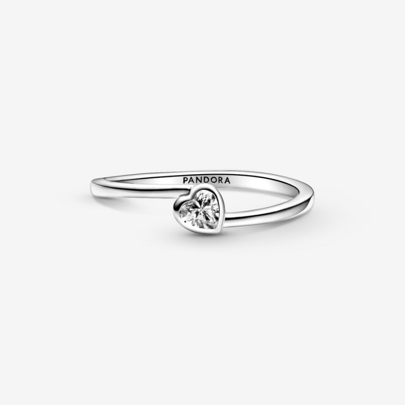 Pandora Clear Tilted Solitaire Heart & Promise Rings Sterling Silver | 8123-DROIS